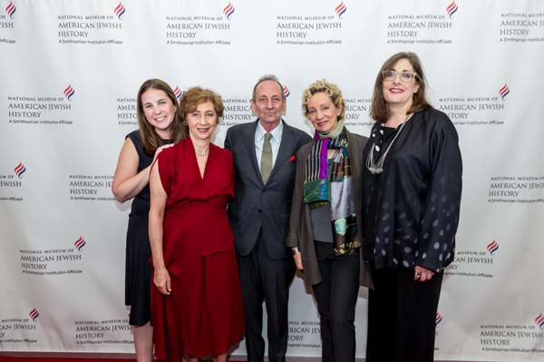 Ivy Weingram, Associate Curator, National Museum of American Jewish History; Honorees Nina Bernstein Simmons, Alexander Bernstein, and Jamie Bernstein; and Ivy Barsky, CEO and Gwen Goodman Director, National Museum of American Jewish History at the Museum’s 2018 Only in America Gala in New York City, celebrating Leonard Bernstein’s legacy. The event was held at the Mandarin Oriental on May 22, 2018. Credit: John Chan Photography
