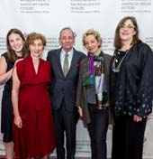Ivy Weingram, Associate Curator, National Museum of American Jewish History; Honorees Nina Bernstein Simmons, Alexander Bernstein, and Jamie Bernstein; and Ivy Barsky, CEO and Gwen Goodman Director, National Museum of American Jewish History at the Museum’s 2018 Only in America Gala in New York City, celebrating Leonard Bernstein’s legacy. The event was held at the Mandarin Oriental on May 22, 2018.