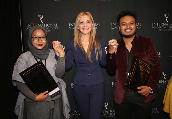 JCS International President Michal Grayevsky with Young Creatives Award winners Puti Puar and R Raj Dutta