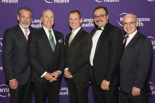 Dr. Joseph Zuckerman; Dr. Robert I. Grossman, Dean and CEO of NYU Langone; honorees Dr. Jonathan Whitesonand Dr. Chris Kyriakides, and Dr. Steven Flanagan. Photo by:  Jay Brady 