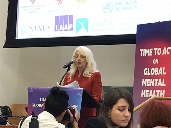 Cynthia Germanotta making introductory remarks