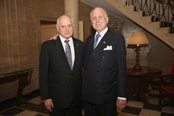 Honoree Ronald S. Lauder (R) and Malcolm Hoenlein, Executive Vice Chairman/CEO, Conference of Presidents .  Ambassador Ronald S. Lauder Receives The Shimon Peres Peace & Innovation Award on September 13, 2018 in New York City. Photo by:   Noa Grayevsky/Getty Images for JCS International