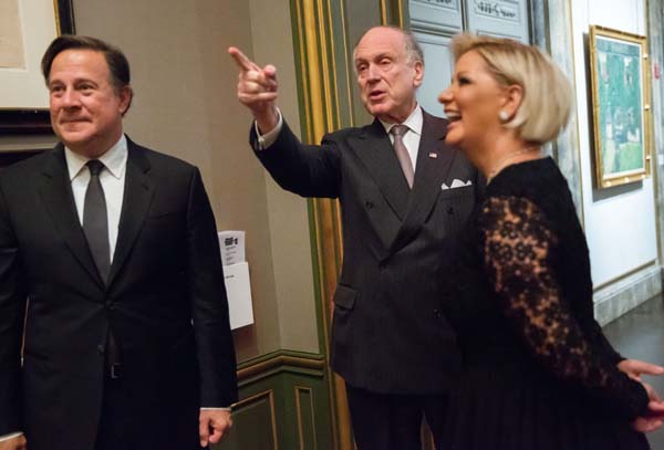   President of Panama HE Adrian Varela - Ambassador Ronald S. Lauder  First Lady HE Lorena Castillo de Varela. Noa Grayevsky/Getty Images