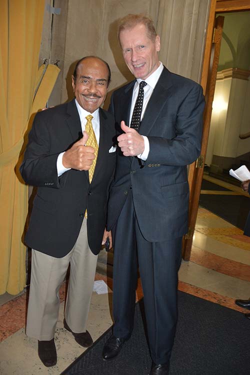 Jazz Legend Benny Golson gives a grateful thumbs up with his heart surgeon savior.  Photo by: Rose Billings/Blacktiemaagzine.com