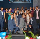 Fatima Shama, Executive Director, The Fresh Air Fund, surrounded by Fresh Air Alumni at 2019 Spring Benefit Honoring Tommy Hilfiger. Photo by: Jenna Bascom Photography