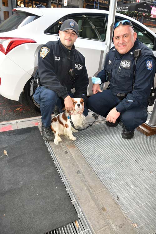 NYPD Jesse Ullger with Good Day New York Host, Bianca Peters and NYPD Frank Greco and Pup Oliver .  Photo by: Rose Billings/Blacktiemagazine.com