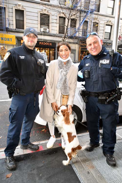 NYPD Jesse Ullger with Good Day New York Host, Bianca Peters and NYPD Frank Greco and Pup Oliver .  Photo by:  Rose Billings/Blacktiemagazine.com