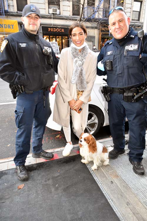 NYPD Jesse Ullger with Good Day New York Host, Bianca Peters and NYPD Frank Greco and Pup Oliver ,  Photo by:  Rose Billings/Blacktiemagazine.com