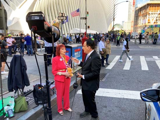 Judy Kuriansky being interviewed by Frank Ucciardo