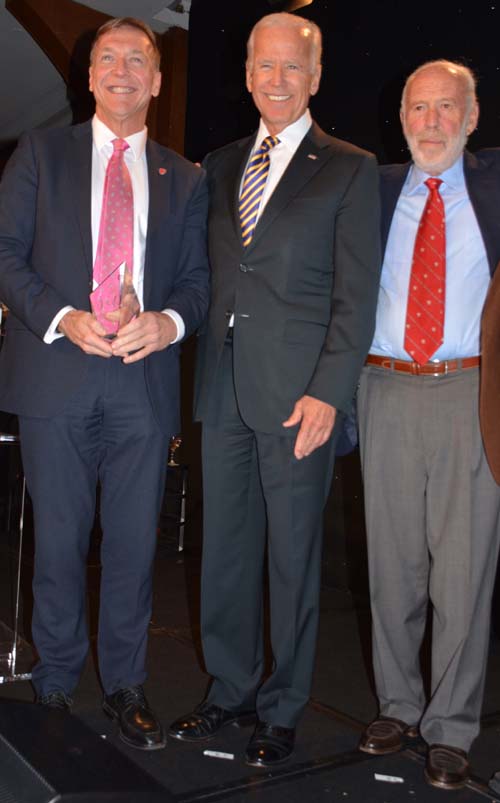 Samuel L Stanley Jr. MD, President of Stony Brook University, Honoree Joseph R. Biden Jr., 47th Vice President of the United States of America and James H.Simons.  Photo by:  Rose Billings/Blacktiemagazine.com