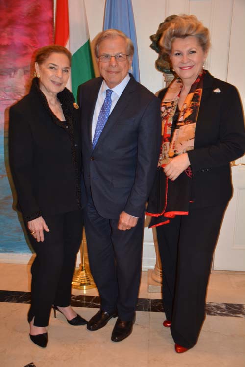 Marion N. Waxman and Samuel Waxman, with H.E. Ambassador Katalin Annamaria Bogyay Permanent Representative of Hungary. Photo by: Rose Billings/Blacktiemagazine.com