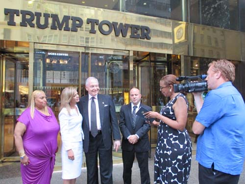 Pastor Copper Cunningham, Maria Santiago and Steven Jude Hoffenberg as Maid of Honor Flo Anthony and Best Man Steven Vannatta witness the nuptials in front of Trump Tower.. Photo by: JOyce Brooks/Blacktiemagazine.com