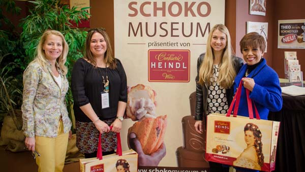 Claudia Roithner-Klaus, Elise Hill, Barbara Heindl and Alicia Lundquist with our large bag of chocolate.