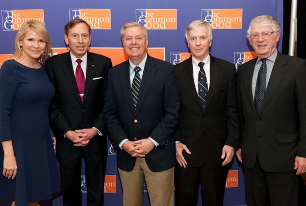 Patricia Duff, Four-Star General David Petraeus, Senator Lindsey Graham, Ambassador Ryan Crocker and Ted Koppel. Photo courtesy  of ManhattanSociety.com  by photographer  Gregory Partanio