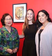 MiM artist Lorna Park, MiM Manager Brianne Ellworth and ALZGLA Director, Clinical Outreach pictured with Lorna’s artwork entitled “The Mystic Mirror”