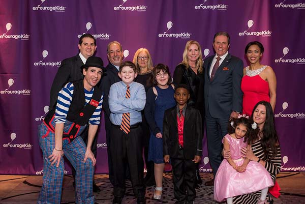  enCourage Kids Foundations Visibility Kids with honorees Peter Sotoloff and George Klett, Foundation board member Alan Roth and his wife, Executive Director Michele Hall-Duncan, and Looney Louie the clown.Photo  by: Dennis Cahlo (https://denniscahlo.com) 