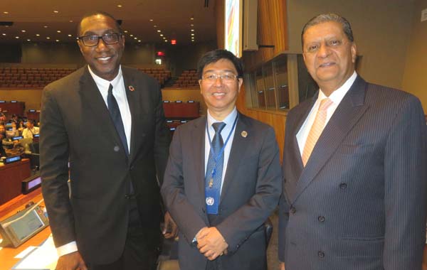 His Excellency Henry MacDonald, Co-Chair,Permanent Mission of Suriname tot he United Nations,Dr. Xingang Guo, Co-Chair, Chairman and President, World Development Foundation,