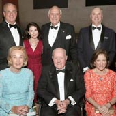 Lawrence and Lori Fink, Ken and Elaine Langone, Robert I. Grossman, MD, Dean and CEO of NYU Langone, Elisabeth J. Cohen, MD, and honoree Thomas S. Murphy at the 2017 Violet Ball