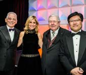 From left: Dr. Steven J. Corwin, president and CEO of NewYork-Presbyterian, Jessica M. Bibiliowicz, chairman of Weill Cornell Medicine's Board of Overseers, Frank A. Bennack, Jr., chairman of NewYork-Presbyterian's Board of Trustees, and Dr. Augustine M.K. Choi, interim dean of Weill Cornell Medicine, during the annual Cabaret benefit dinner on Nov. 9 at Pier Sixty, Chelsea Piers. The event raised $3.5 million to support the institutions' ongoing work in patient care, biomedical research and medical education.. Photo by: Studio Brooke