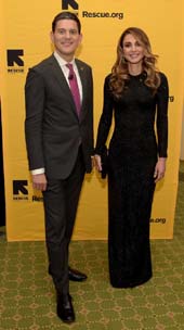 International Rescue Committee President David Miliband and Queen Rania Al-Abdullah of Jordan