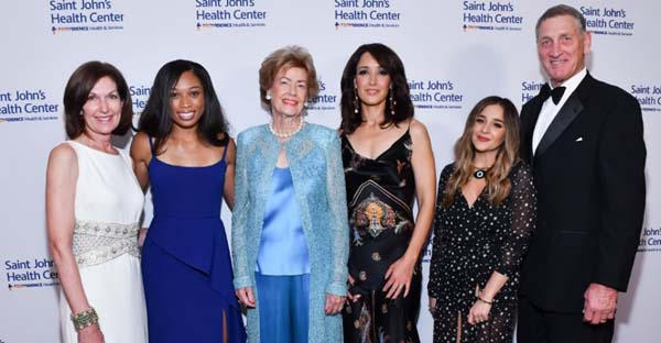 Brenda McDonald (President, Irene Dunne Guild), honorees Allyson Felix, Kathleen McCarthy Kostlan and Jennifer Beals, performer Alisan Porter and Robert Klein, President & CEO, Saint Johns Health Center Foundation