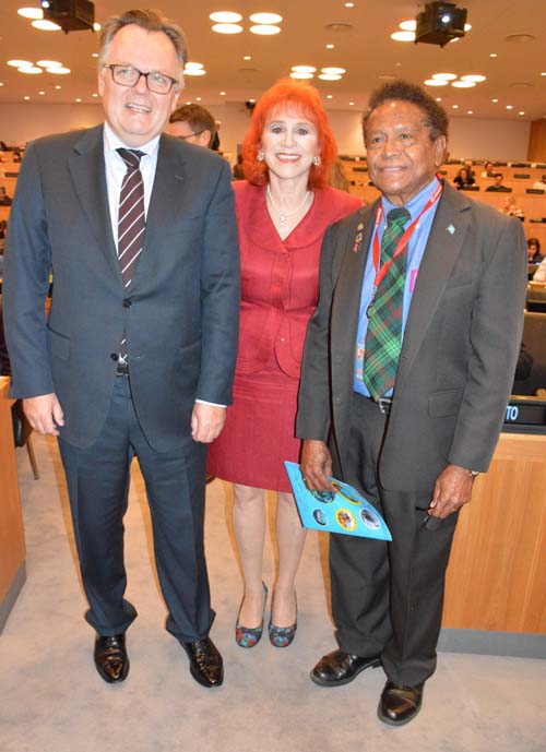Ambassador of Canada Marc-André Blanchard, IAAP main UN representative Dr. Judy Kuriansky, and Ambassador of Palau Dr. Caleb Otto