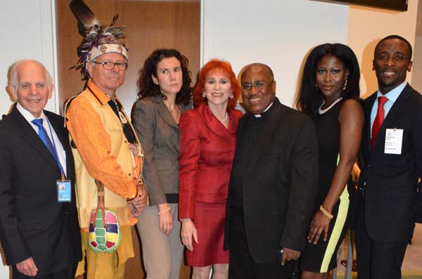 Civil society panel (left to right): IAAP UN representative Walter Reichman, Faith leader Kevin Deer, Dr. Inka Weissbecker (IMC), moderator Dr. Judy Kuriansky and IAAP’s Father Wismick Jean-Charles, Marie Louise Ocran (More to Life International), and Mekinda Mekinda Jr. (Power African Youth)