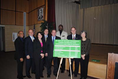 Wilson Terrero, Yonkers City Council Majority Leader, 2nd District; Bernard Pierorazio, Yonkers Superintendent; Lorelei Vargas, Vice President of Strategic Initiatives, Andrus Children’s Center; Brian Farragher, COO of Andrus Children’s Center; Yonkers Mayor Mike Spano; Jim Bostick, Executive Director of the Nepperhan Community Center; Chuck Lesnick, Yonkers City Council President; Nancy Ment, President and CEO of Andrus Children’s Center